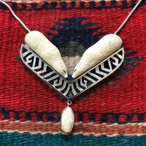 Northwest Coast Contemporary Sterling Necklace Carved Bone Polar Bear